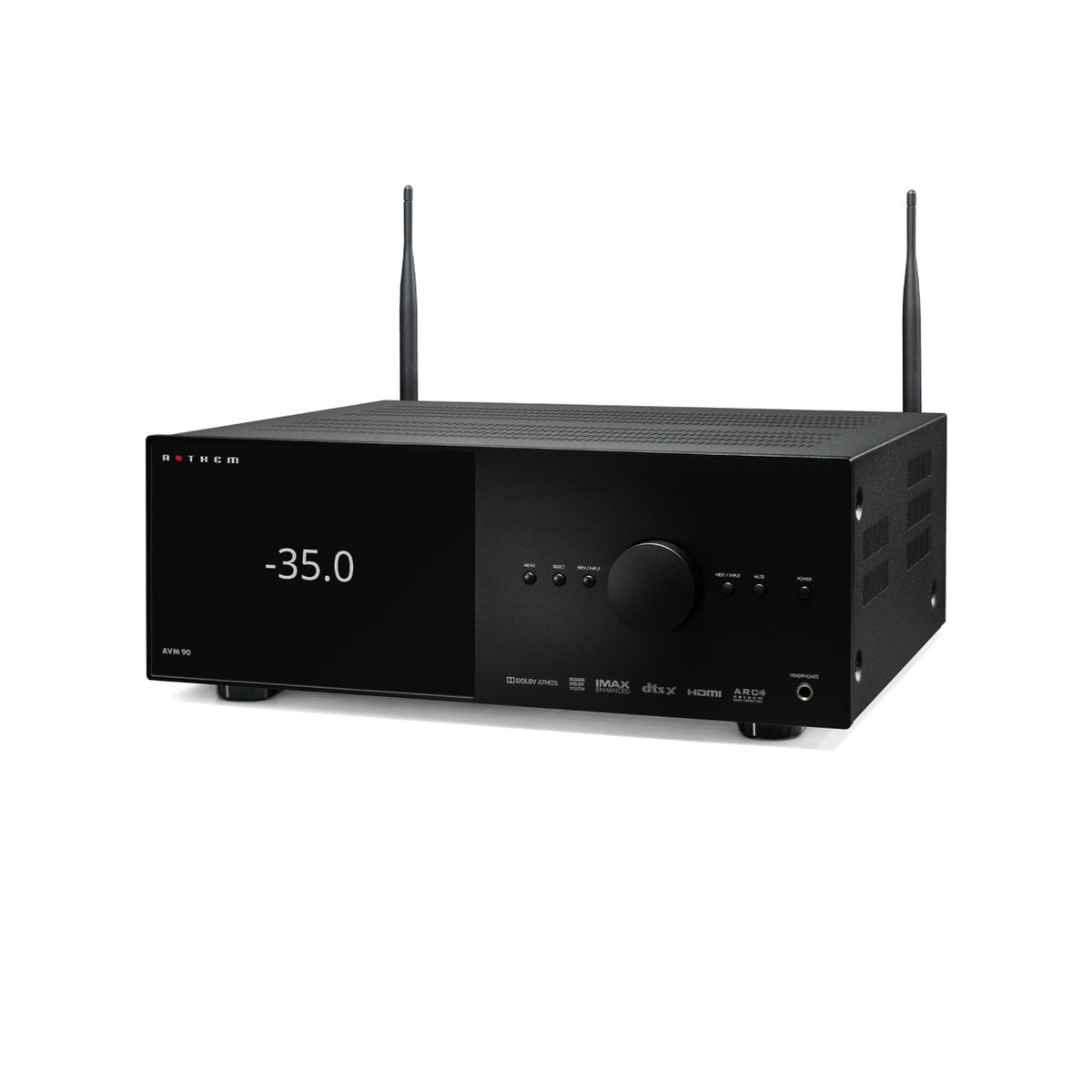 Anthem AVM 90 8K 15.4-Kanal AV-Vorstufe – Schräg vorne mit Antennen