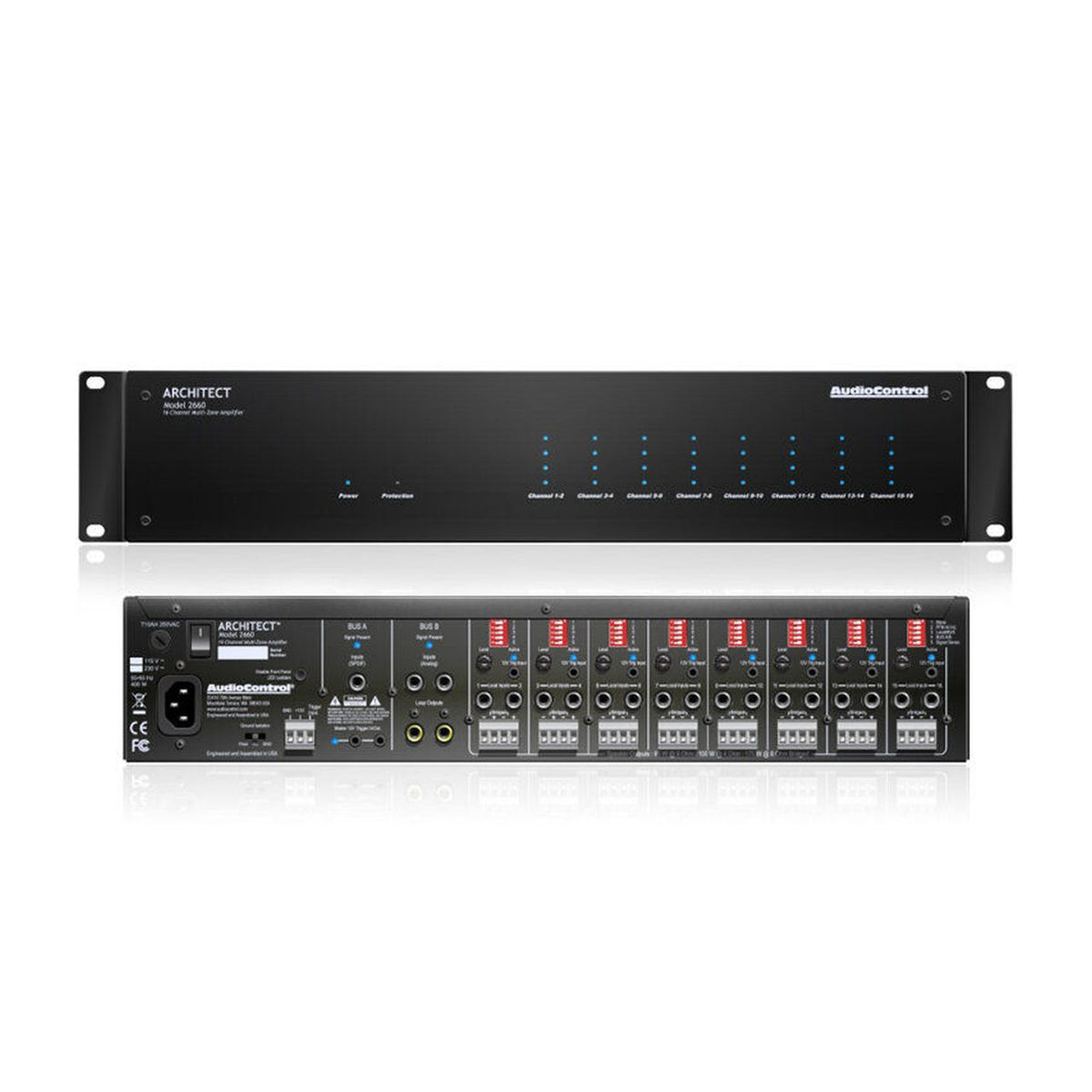 AudioControl Architect 2660 16-Kanal-Endstufe – Front und Rückseite