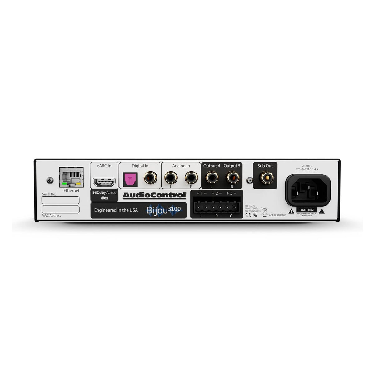 AudioControl Bijou 3100 3-Kanal-Verstärker mit HDMI eARC – Rückseite mit Anschlüssen