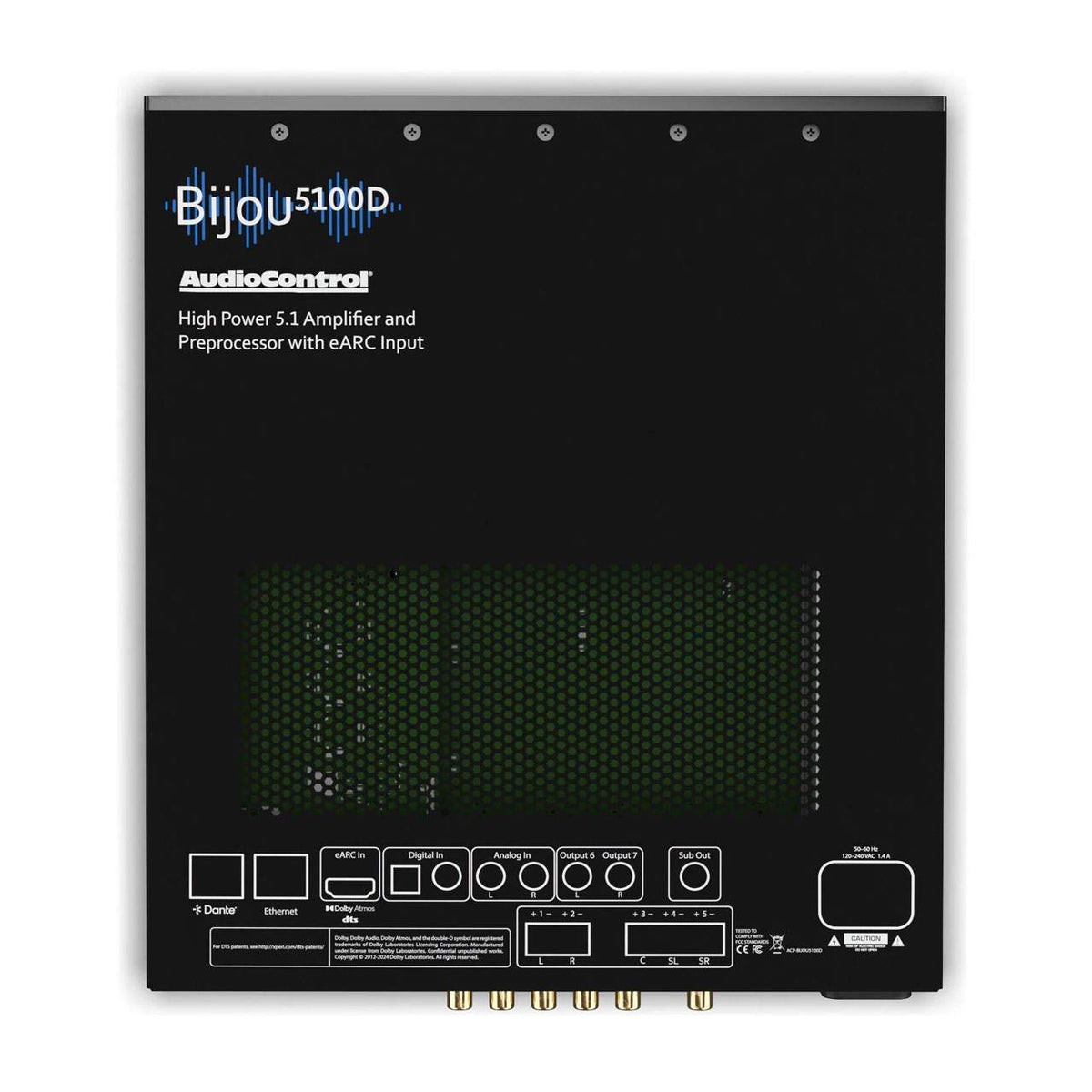 AudioControl Bijou 5100D 5-Kanal-Verstärker mit eARC und Dante – Ansicht von oben