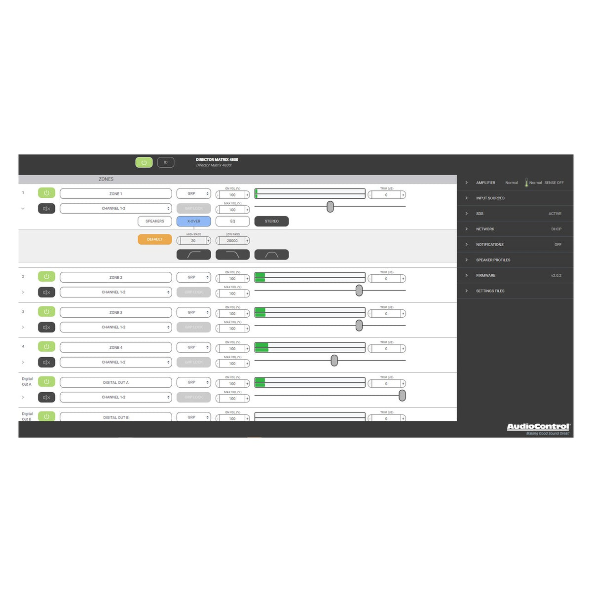 AudioControl Director D2800 8-Kanal-Endstufe mit DSP – DSP-Oberfläche