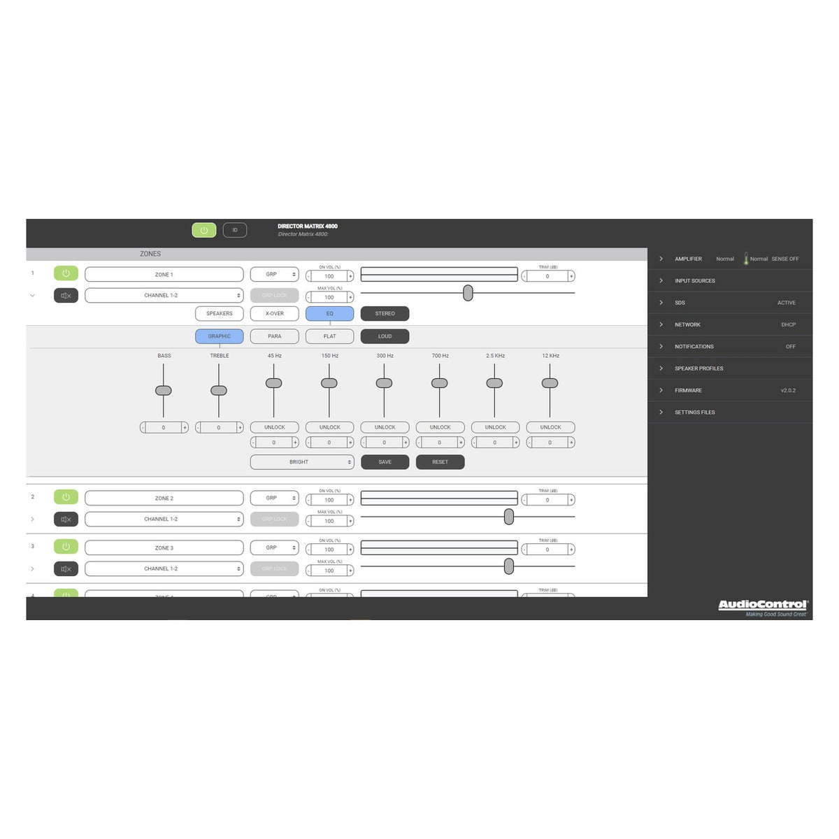 AudioControl Director M6800 16-Kanal-Matrix-Endstufe mit DSP – DSP-Oberfläche