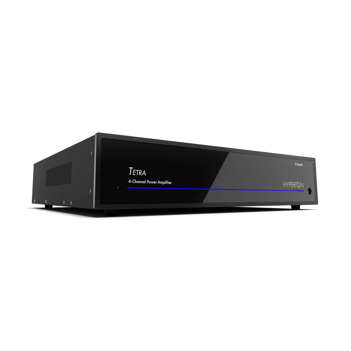AudioControl Hyperion Tetra 4-Kanal-Endstufe mit Dante – Front schräg links