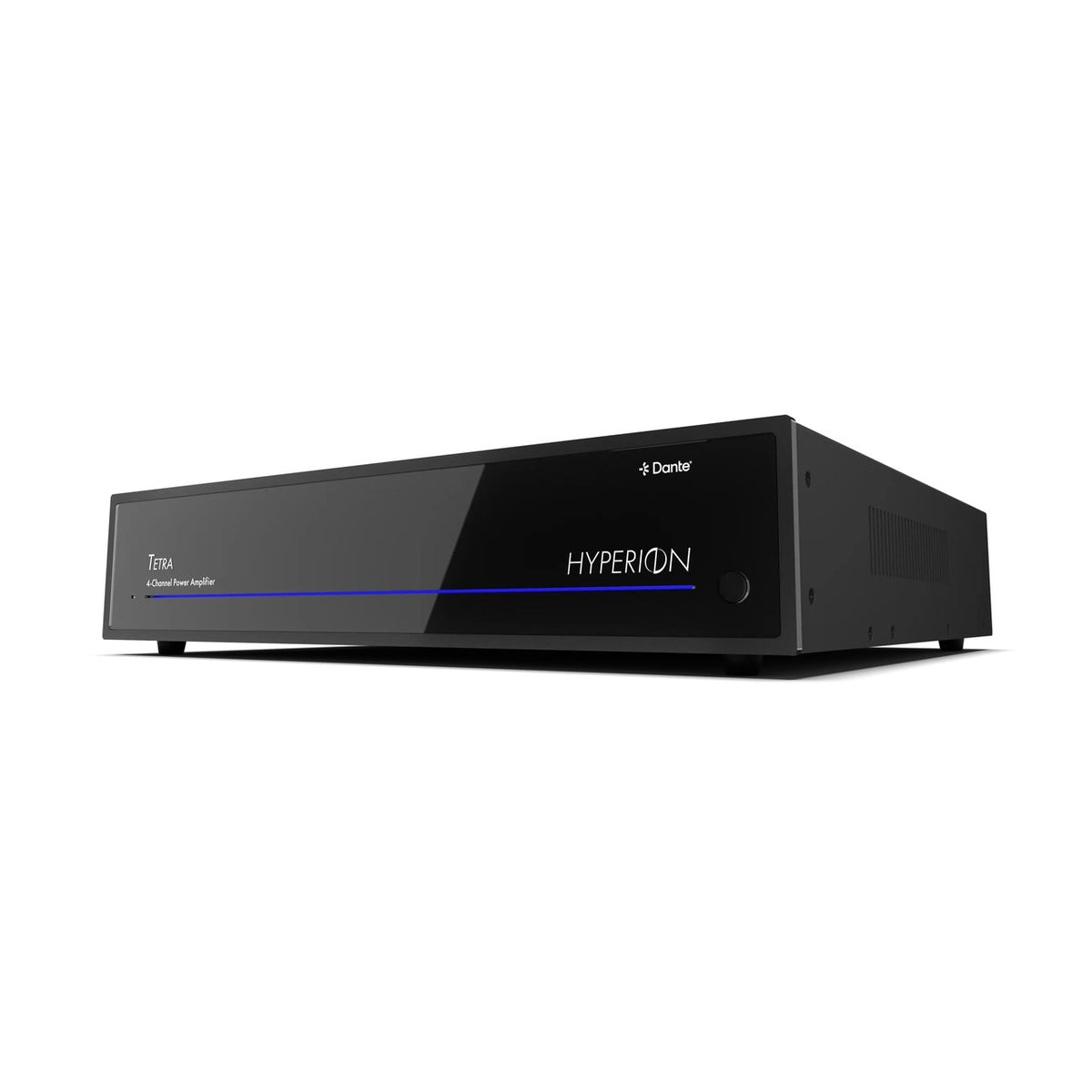 AudioControl Hyperion Tetra 4-Kanal-Endstufe mit Dante – Front schräg rechts