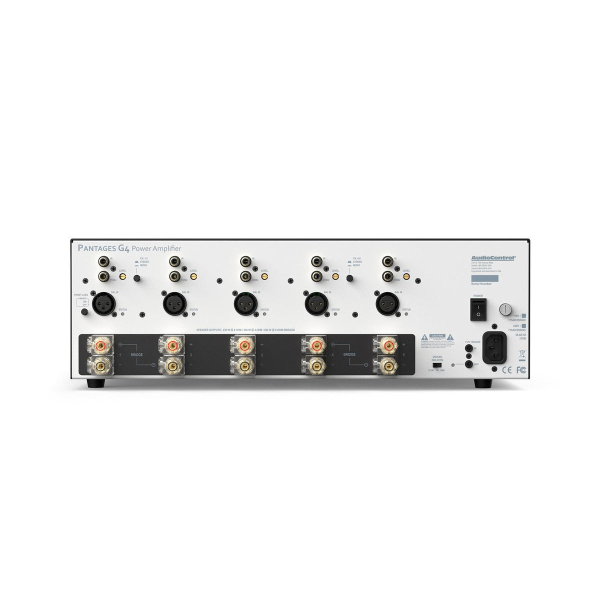 AudioControl Pantages G4 5-Kanal-Endstufe – Rückseite mit Anschlüssen