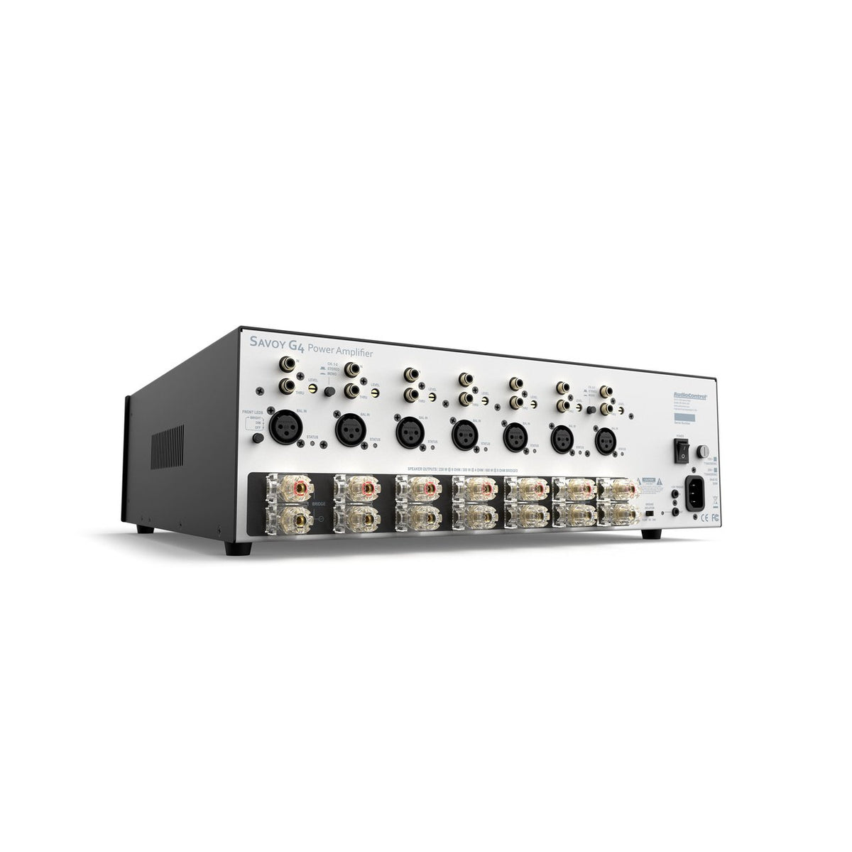 AudioControl Savoy G4 7-Kanal-Endstufe – Rückseite schräg