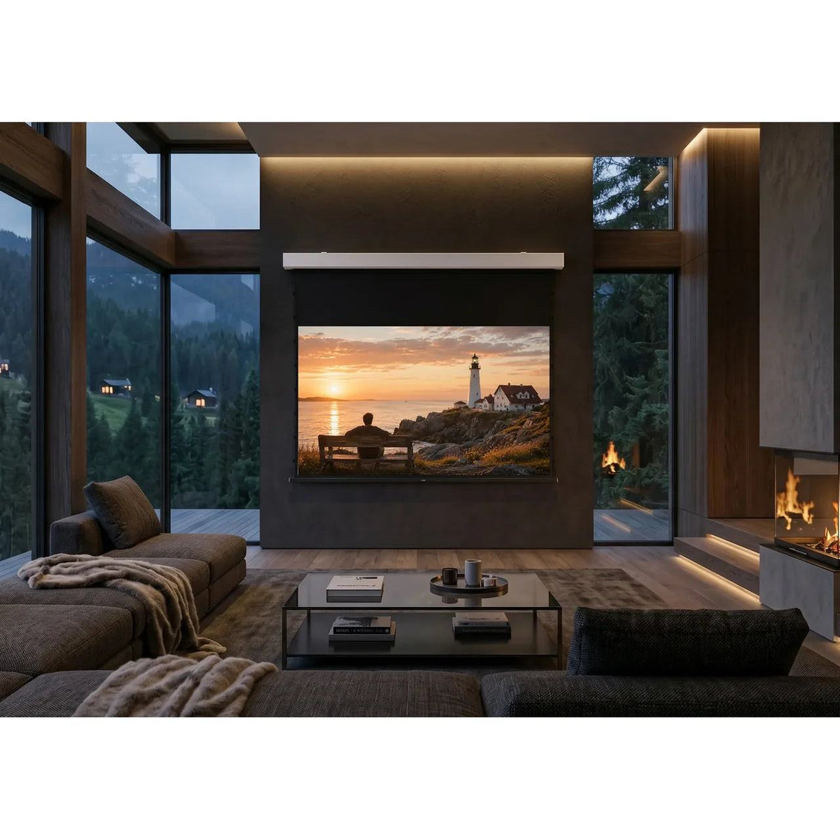 celexon 4K Pro MWHT Motorleinwand Tension – im Wohnraum