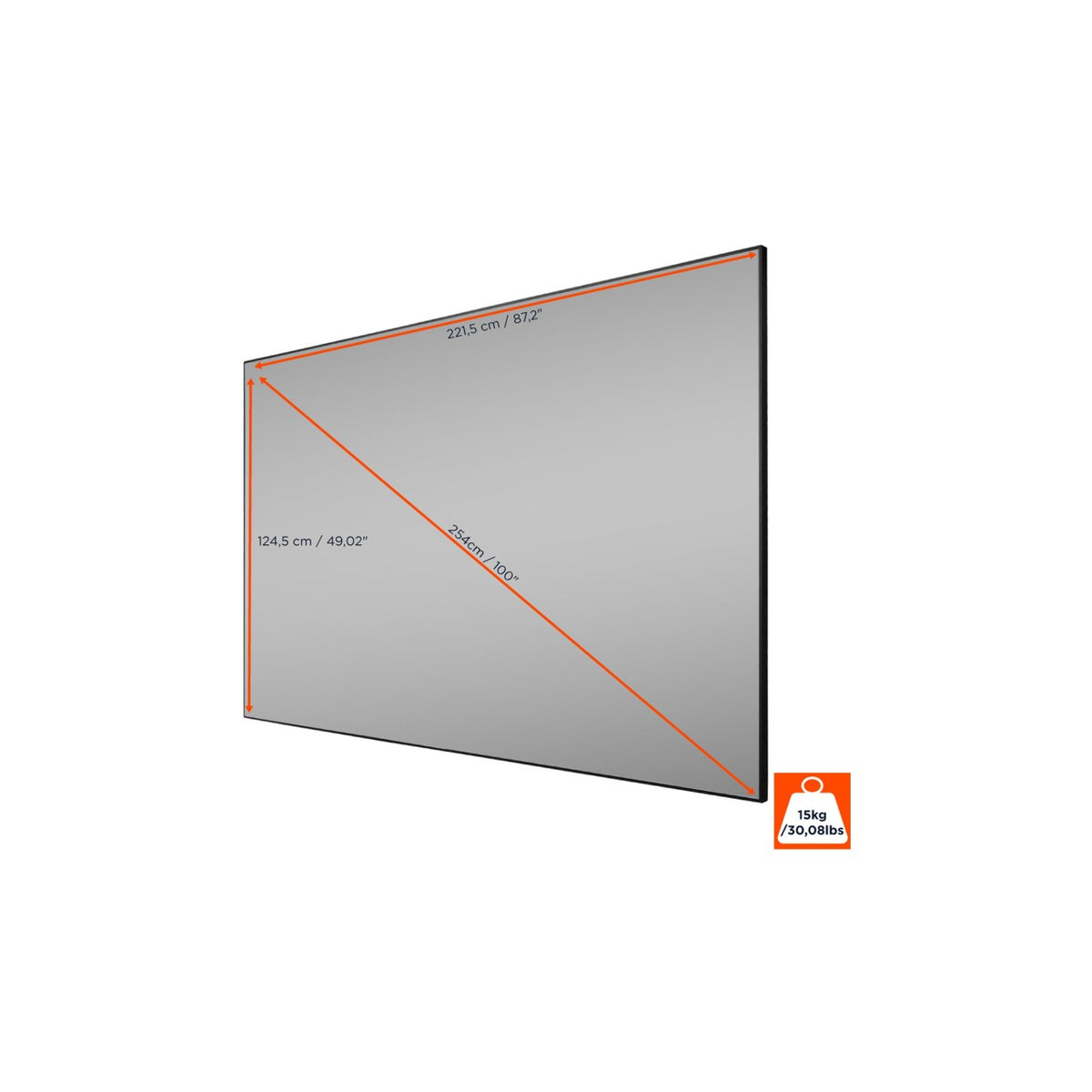 celexon HomeCinema UST Hochkontrast-Rahmenleinwand BrightOnyx – Bildmaße und Diagonale (100 Zoll)