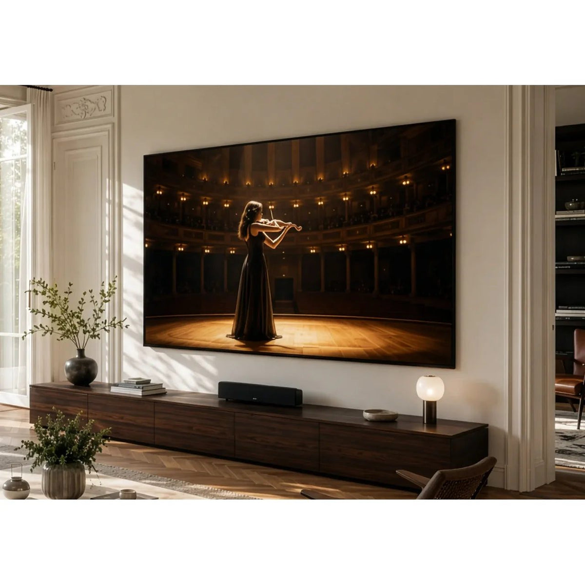 celexon Soundvision Rahmenleinwand – im Wohnraum