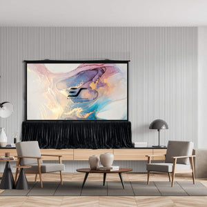 Elite Screens - QUICKSTAND 5-SECOND - Mobile Kofferleinwand – aufgebaute Leinwand mit Vorhang im Wohnraum