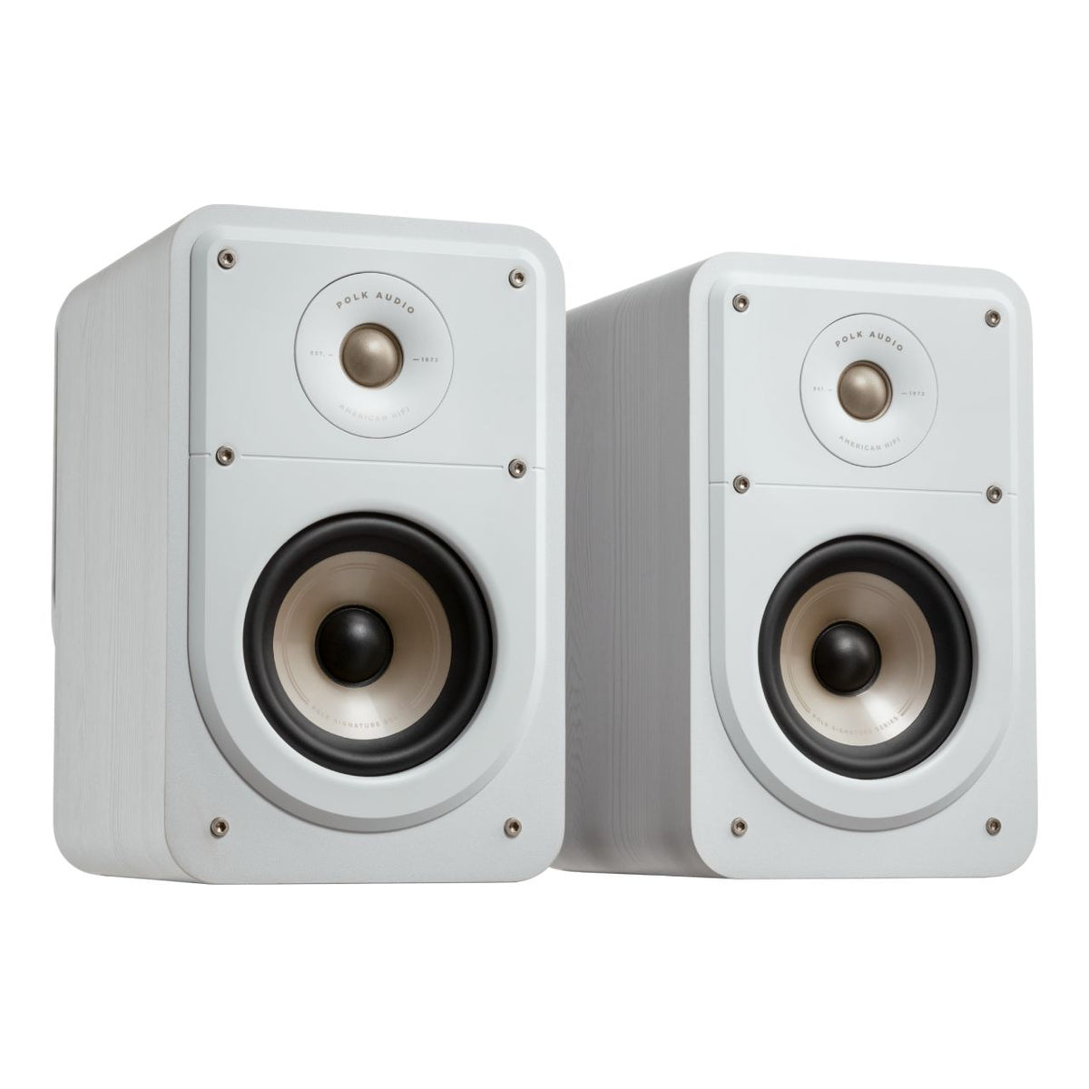 Polk Signature Elite ES15 Regallautsprecher (Paar) in Weiß, Schrägansicht