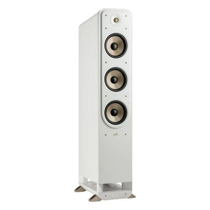 Polk Signature Elite ES60 Standlautsprecher (Paar) in Weiß schräg von vorn ohne Abdeckung
