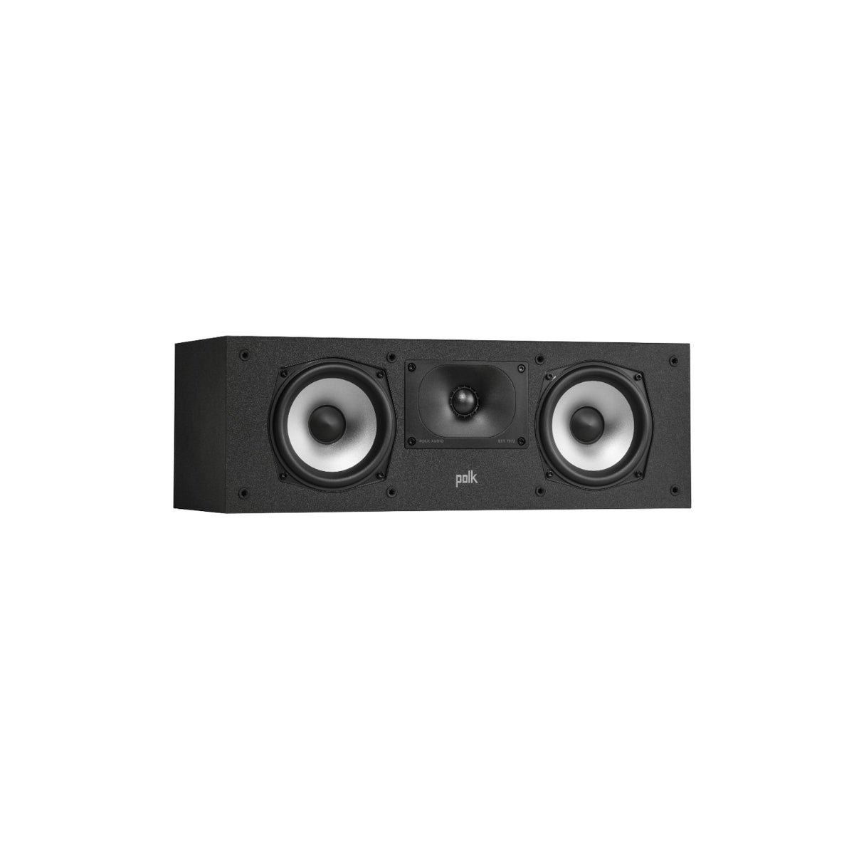 Polk Monitor XT30 Centerlautsprecher in Schwarz, schräg von vorn ohne Abdeckung