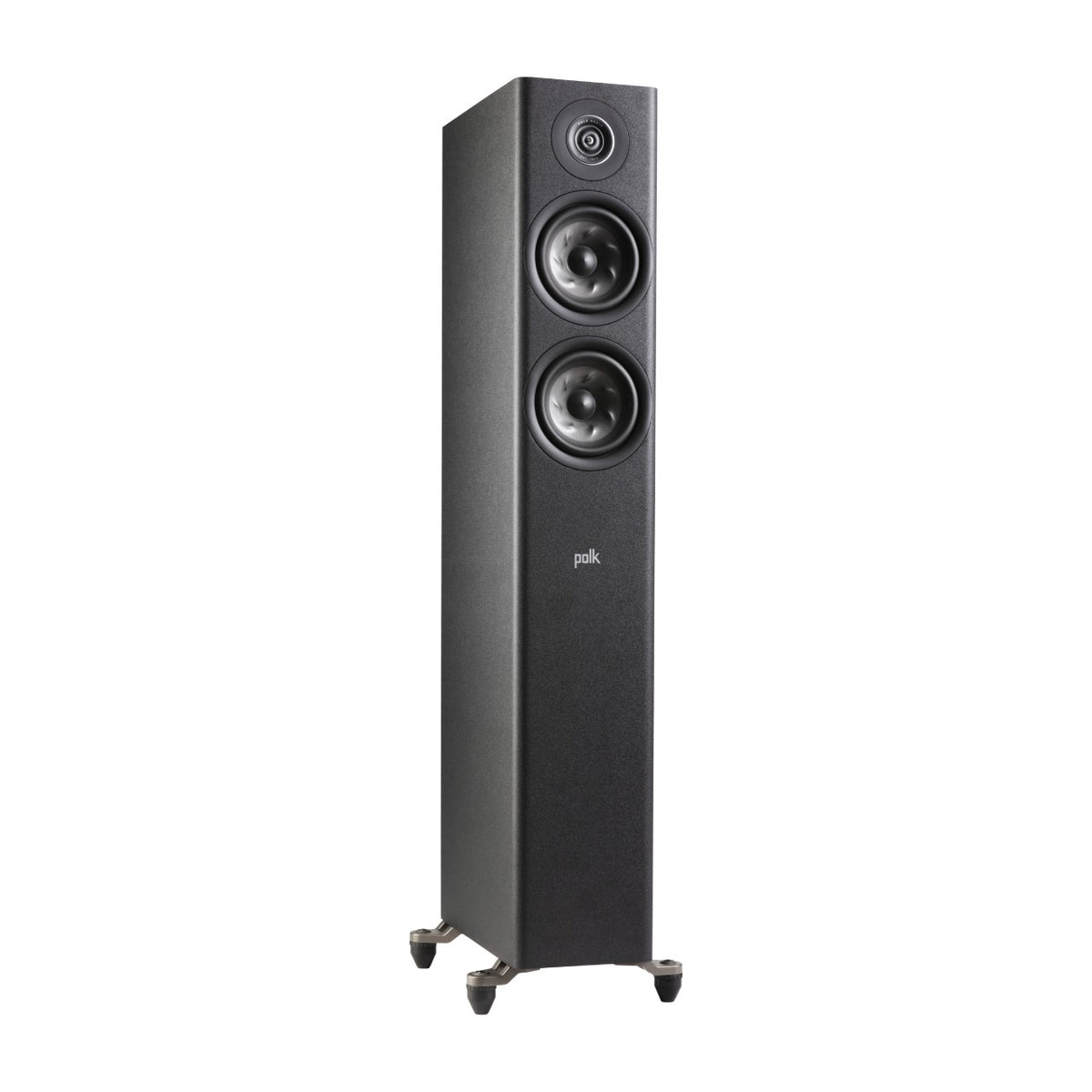 Polk Reserve R500 Standlautsprecher (Paar) in Schwarz, Schrägansicht ohne Abdeckung