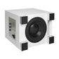 quadral QUBE CS10 Aktiv Subwoofer in Weiß – Unterseite mit Downfire-Tieftöner