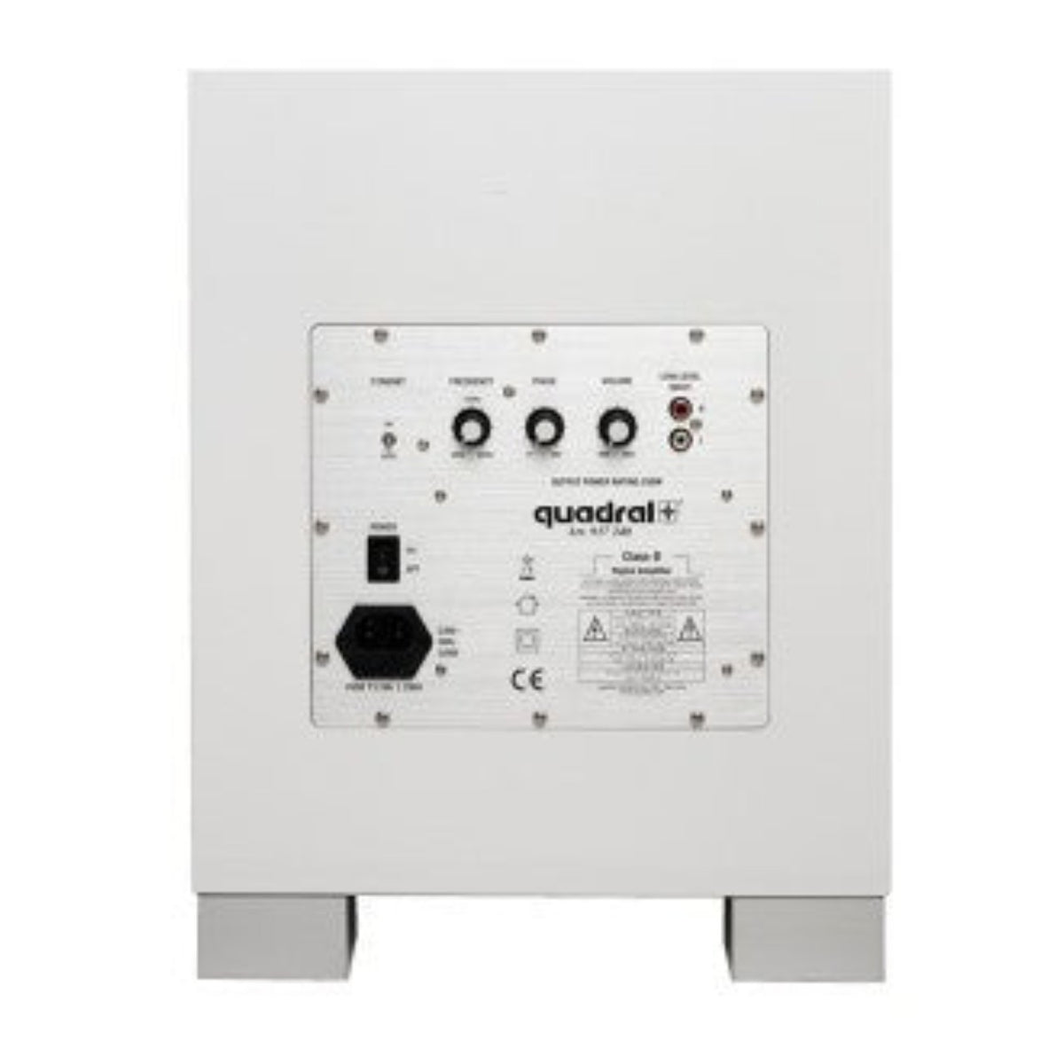 quadral QUBE CS10 Aktiv Subwoofer in Weiß – Rückseite mit Reglern und Anschlüssen