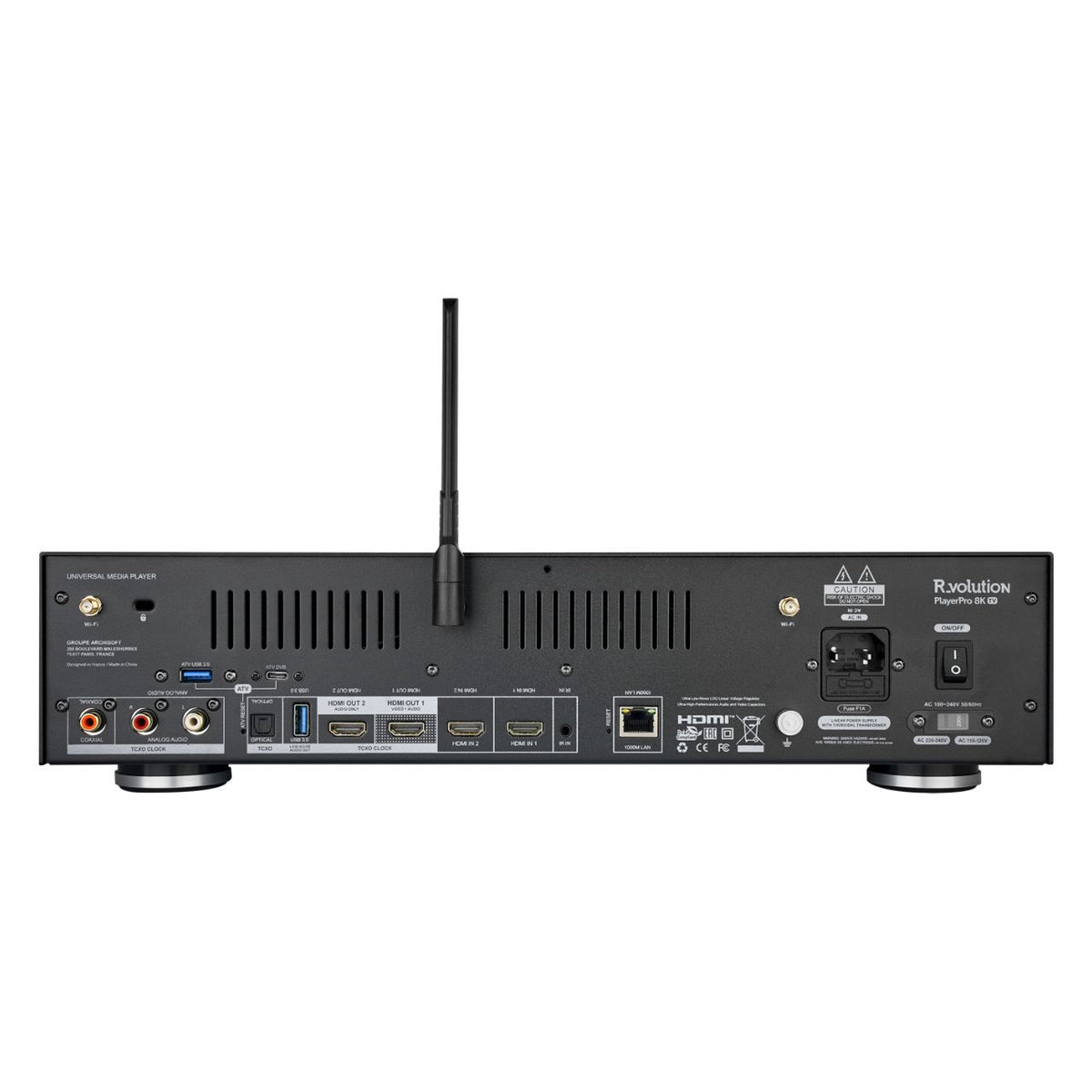 R_volution PlayerPro 8K TV Media Player – Rückseite mit Anschlüssen