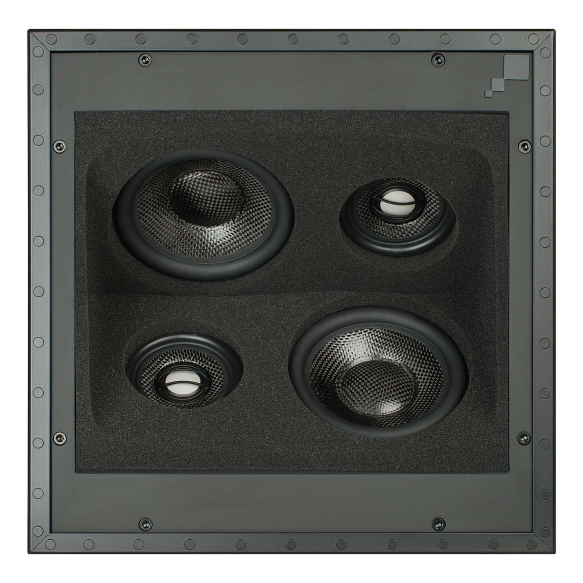 Sonance R1 C SUR Reference Einbaulautsprecher – Front ohne Gitter mit zwei Koax-Einheiten und zwei Tieftönern