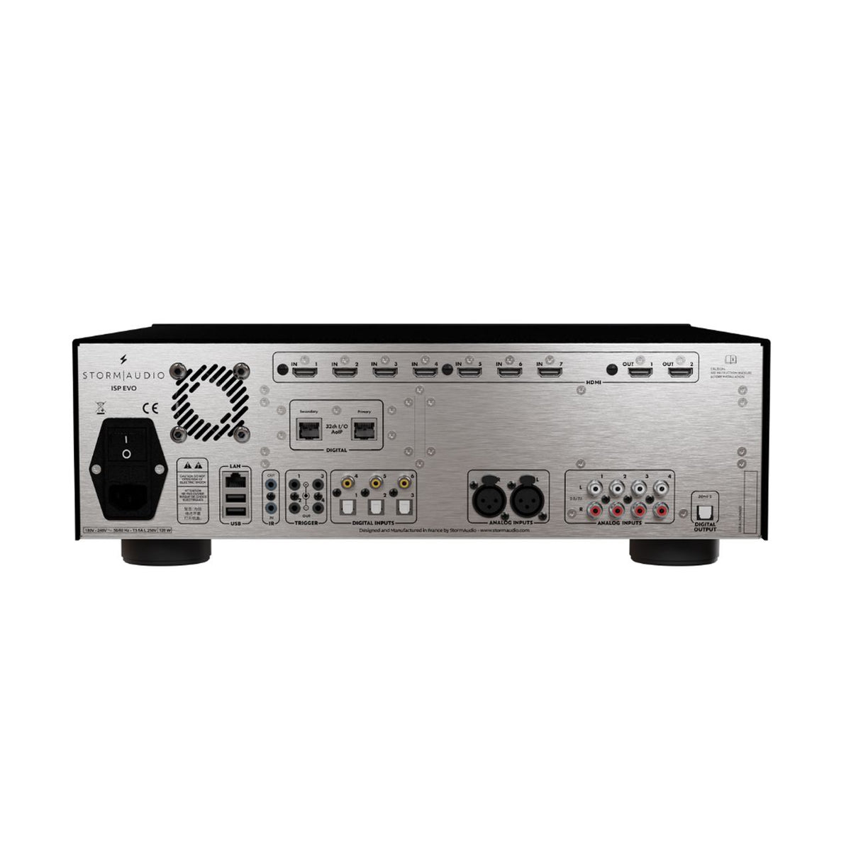 StormAudio ISP Evo 20 AoIP AV-Prozessor 20 Kanäle – Rückseite mit AoIP-Modul