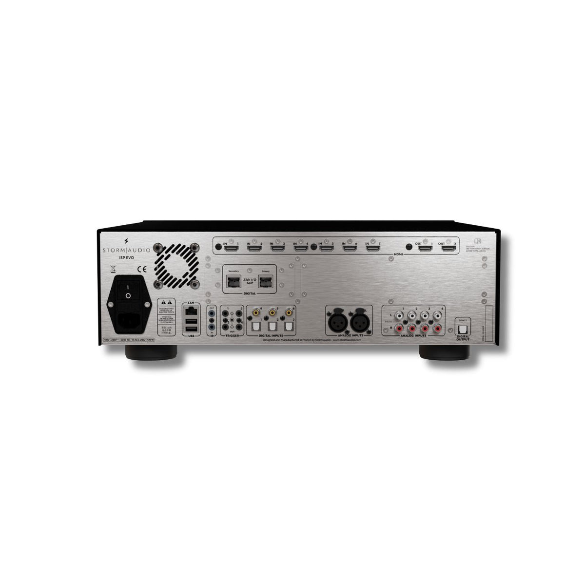 StormAudio ISP Evo 32 AES AV-Prozessor 32 Kanäle – Rückseite mit Anschlüssen