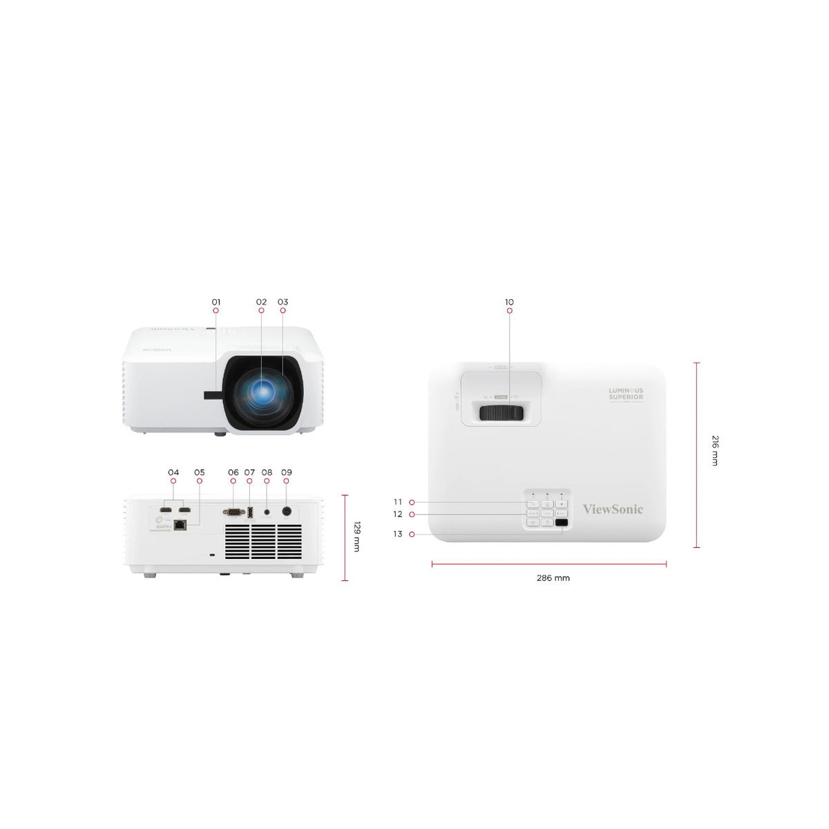 ViewSonic LS741HD Full-HD-Laser-Beamer – Abmessungen