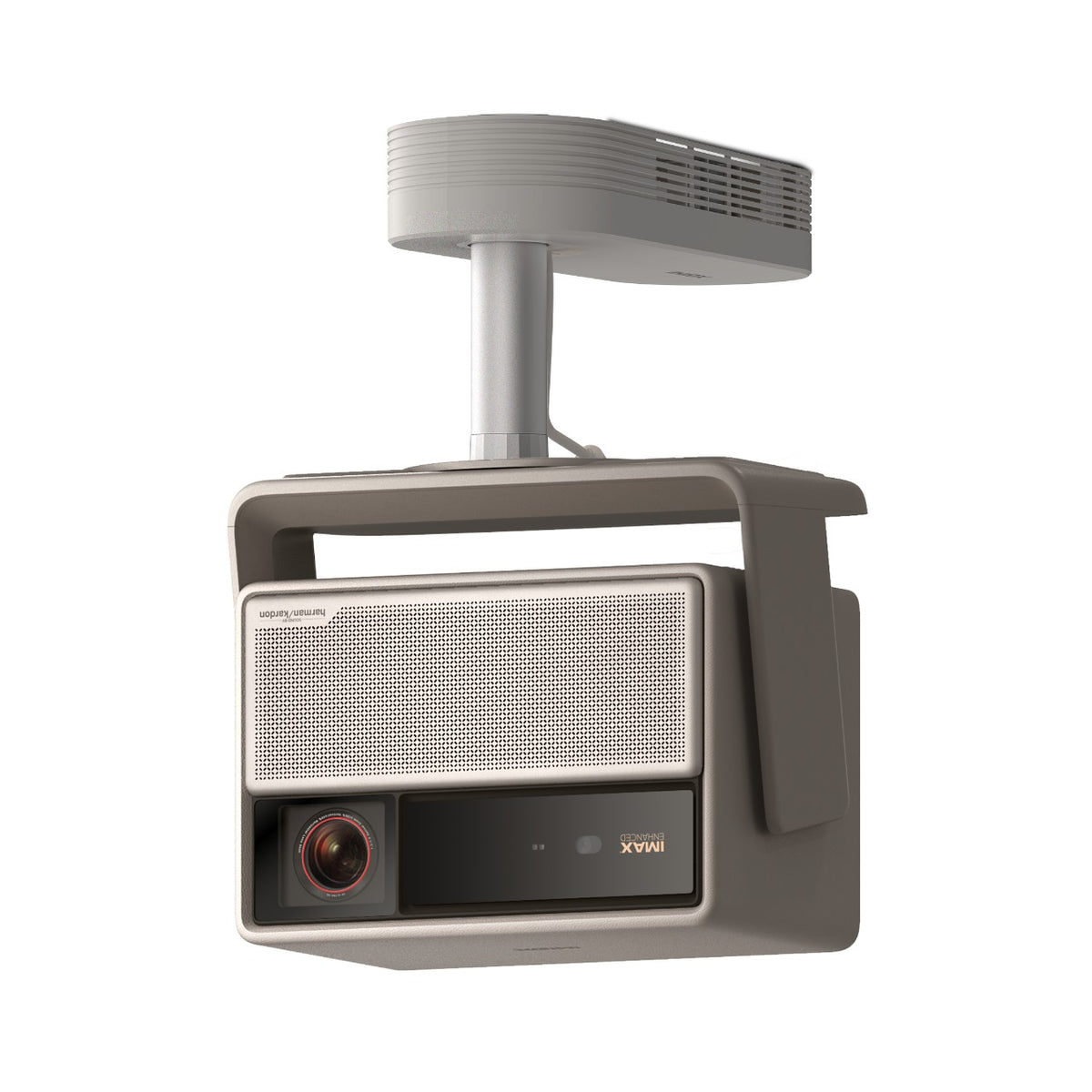 XGIMI Deckenhalterung (2026) mit montiertem Horizon-Projektor – Schrägansicht